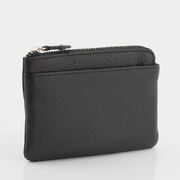 Genuine Full Grain Leather Key Holder Case Coin Card Wallet Black